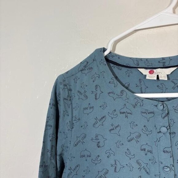 Boden Dress Womens 2 Blue Bird Print 3/4 Sleeve Tiered Ruffle Viscose Boho - Picture 2 of 7